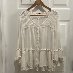 Free People Cream Gauze Peasant Blouse